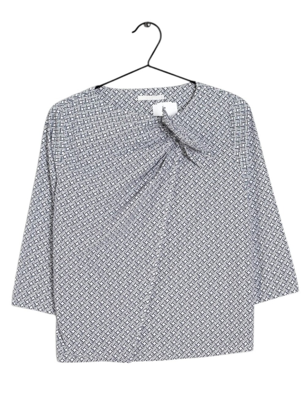 COS Asymmetrical Ruffle 3/4 Sleeve Blouse Navy Blue White Size 36 Or 6 US